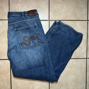 Vintage Y2K Sean John Jeans Mens 40x33 Blue Baggy Faded Embroidered Skater